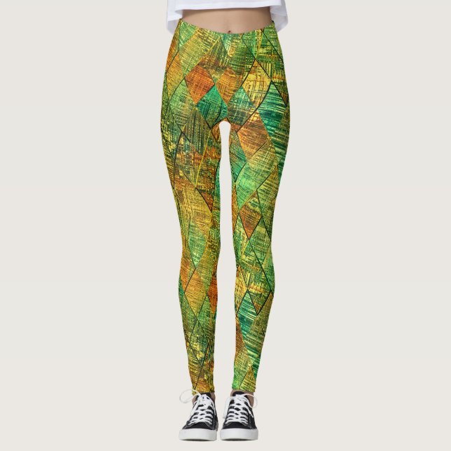 Modern dekorativ geometrisk glasmålning leggings (Framsida)