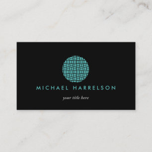 Modern dekorativ Logotyp i Teal on Black Visitkort