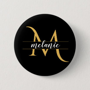 Modern delad monogram guld svart anpassat namn knapp