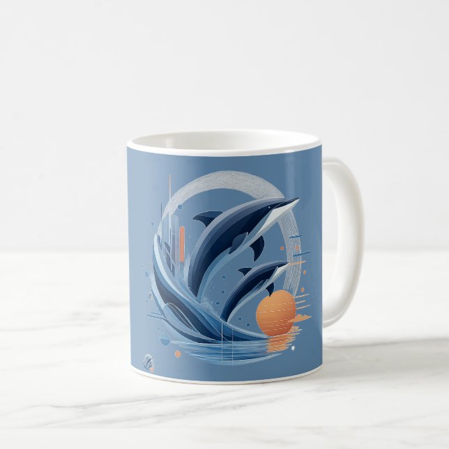 Modern delfinvåg – Futuristisk havskonst | Färg Kaffemugg (Framsida höger)