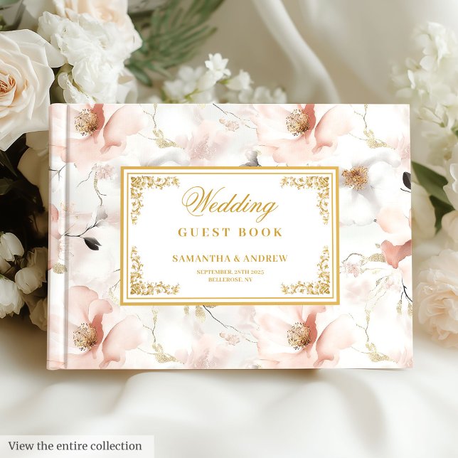 Modern delikat pastellhandbok rosa guld bröllop gästböcker (Modern delicate pastel pink gold wedding guestbook)