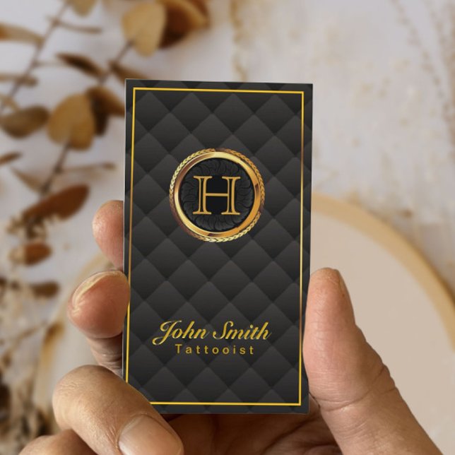 Modern Deluxe Guld Monogram Tattoartist Visitkort (Skapare uppladdad)