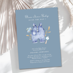 Modern Denim Blå Jean Baby Shower Inbjudningar