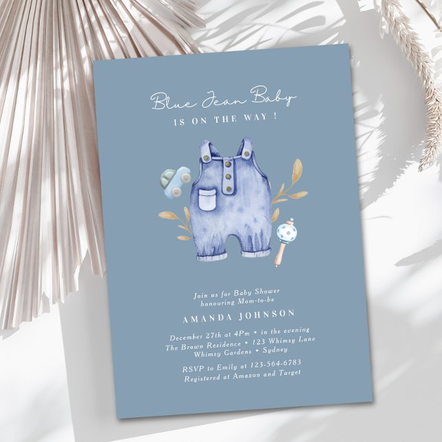 Modern Denim Blå Jean Baby Shower Inbjudningar (Skapare uppladdad)