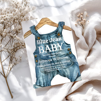 Modern Denim Blue Jean Pojke Baby Shower Inbjudningar