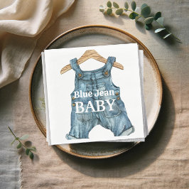 Modern Denim Blue Jean Pojke Baby Shower Pappersservett