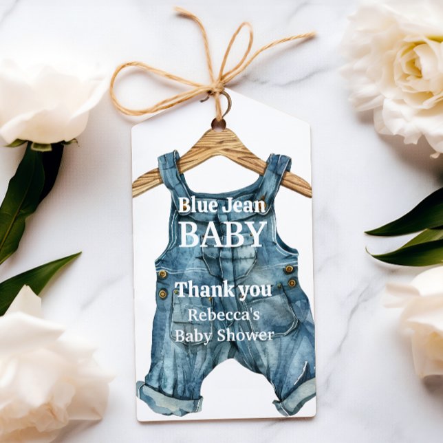 Modern Denim Blue Jean Pojke Baby Shower Presentetikett (Skapare uppladdad)