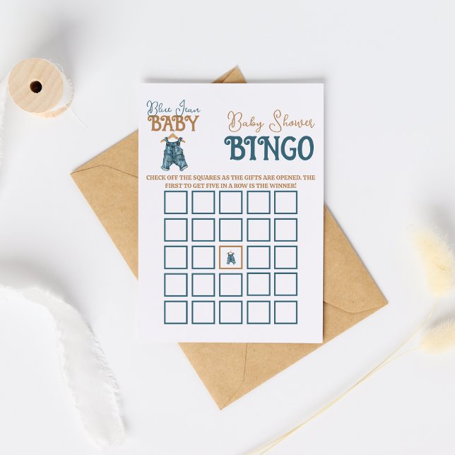 Modern Denim Boy Blue Jean Baby Shower Bingo Game Flygblad (Skapare uppladdad)
