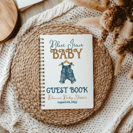 Modern Denim Boy Blue Jean Baby Shower Guest Bok Anteckningsbok