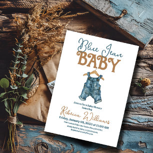 Modern Denim Boy Blue Jean Baby Shower Inbjudningar