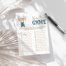 Modern Denim Boy Blue Jean Baby Shower Namn Game Flygblad
