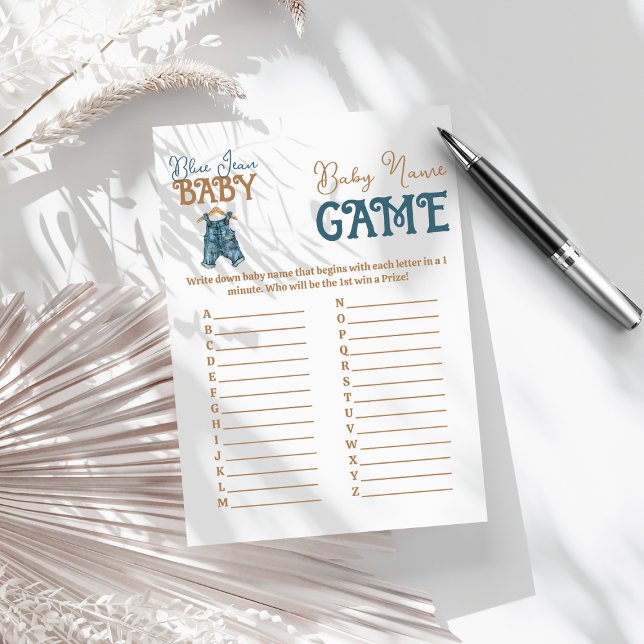 Modern Denim Boy Blue Jean Baby Shower Namn Game Flygblad (Skapare uppladdad)