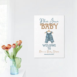 Modern Denim Boy Blue Jean Baby Shower Poster