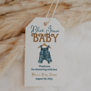 Modern Denim Boy Blue Jean Baby Shower Presentetikett
