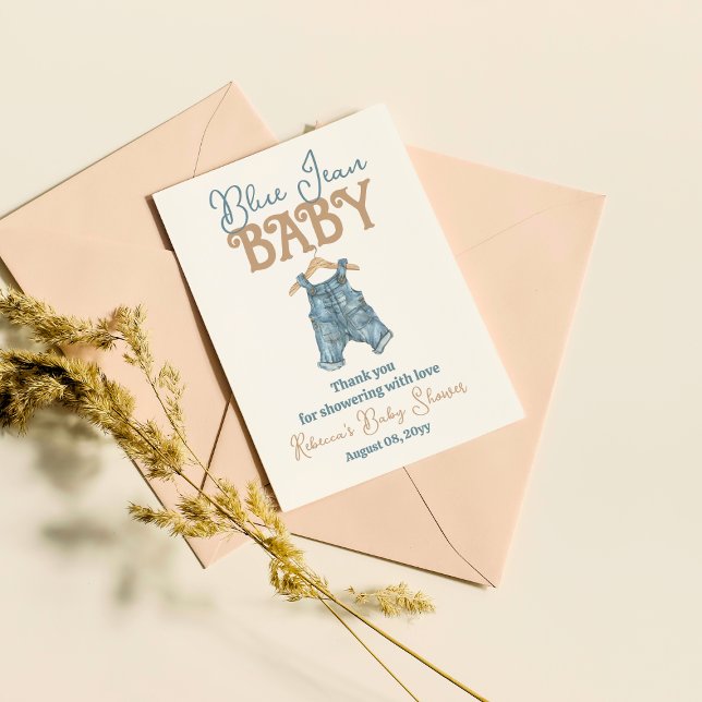 Modern Denim Boy Blue Jean Baby Shower Tack Kort (Skapare uppladdad)