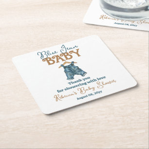 Modern Denim Boy Blue Jean Baby Shower Underlägg Papper Kvadrat