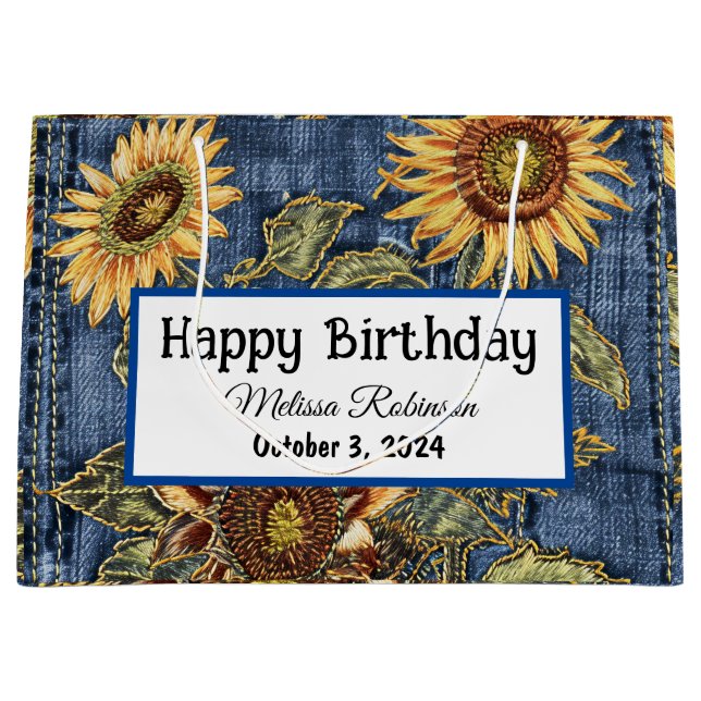 Modern Denim och Sunblommor Birthday (Framsidan)