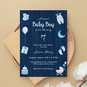 Modern Denim Pojke Baby Shower Inbjudningar