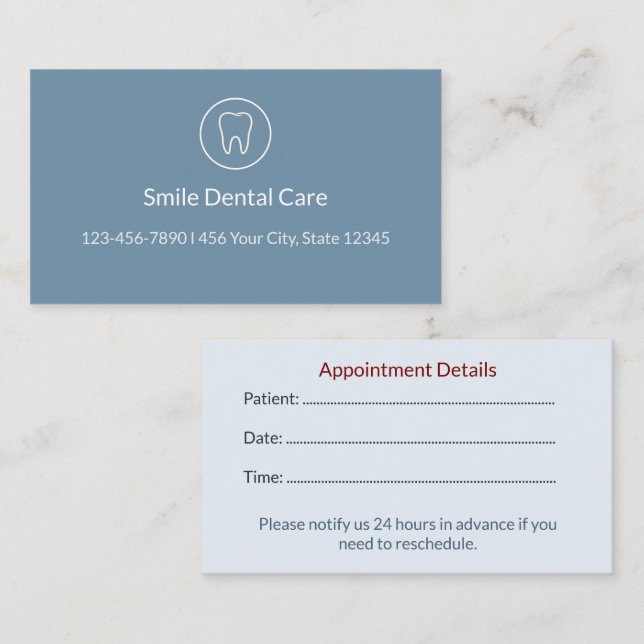 Modern Dental Appointment Card | Clinic Reminder Tidsbeställning Kort (Fram/baksida)
