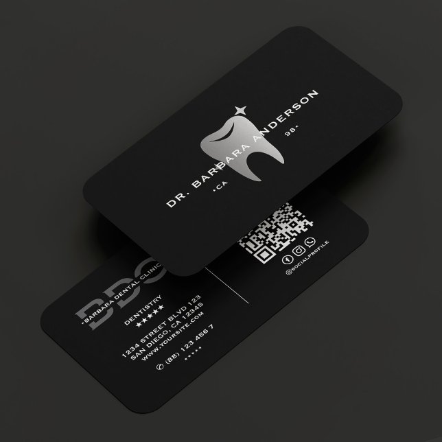 Modern dentist Dental Cosmetic Clinic Black Grått Visitkort (Modern Dentist Dental Cosmetic Clinic Black Grey Business Card
)