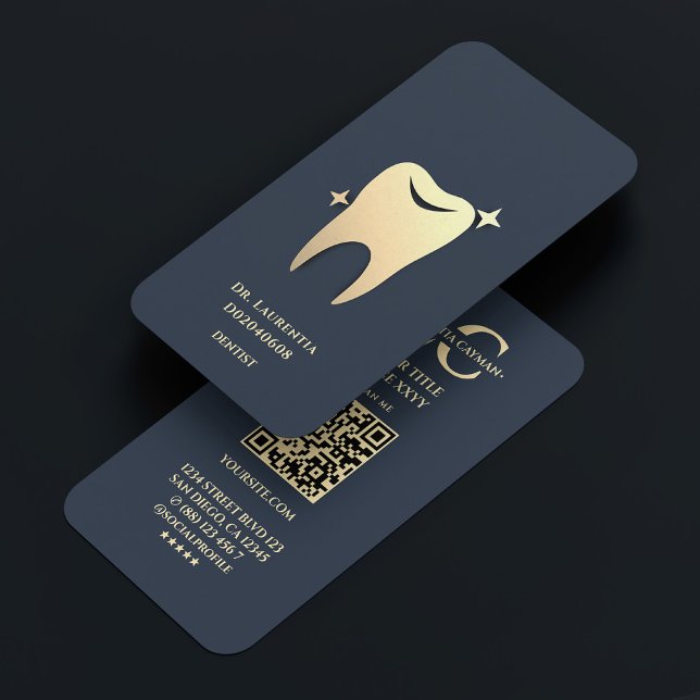 Modern dentist Guld Charcol Blue Dental Aesthetic Visitkort (Modern Dentist Gold Charcoal Blue Dental Aesthetic Business Card
)