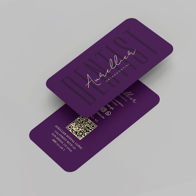 Modern dentist Lila Guld Monogram Orthodontist Visitkort (Modern Dentist Purple Gold Monogram Orthodontist Business Card
)