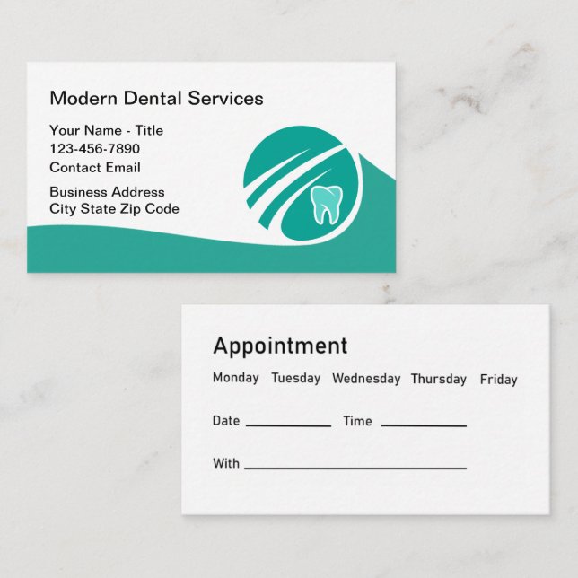 Modern Dentist Office Teal Appointment-kort Visitkort (Fram/baksida)