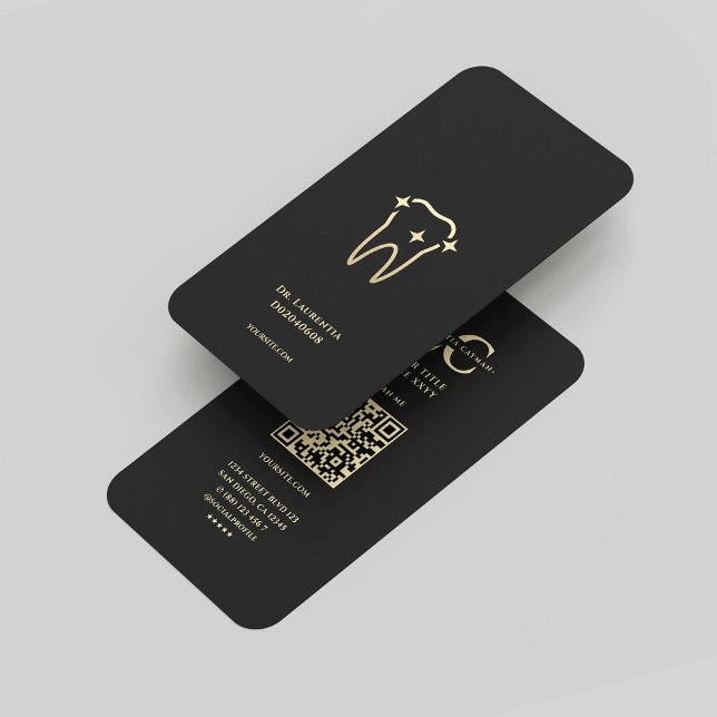 Modern dentist Orthodontist Monogram Black Guld Visitkort (Modern Dentist Orthodontist Monogram Black Gold Business Card
)