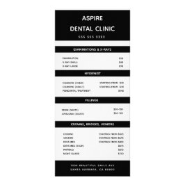 Modern dentist Orthodontist Pris list Black Reklamkort