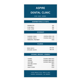 Modern dentist Orthodontist Pris list Blue Reklamkort