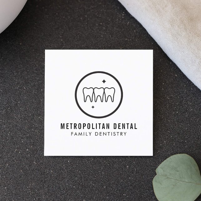 Modern dentist Teeth Black Logotyp Fyrkantigt Visitkort (Skapare uppladdad)