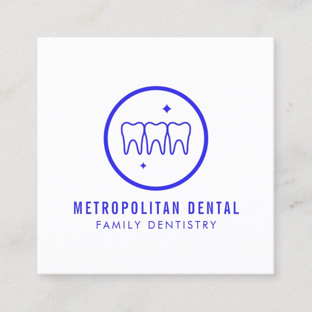 Modern dentist Teeth Blue Logotyp Fyrkantigt Visitkort (Framsida)