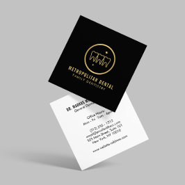 Modern dentist Teeth Faux Guld-Logotypen på Black Fyrkantigt Visitkort