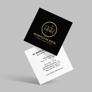 Modern dentist Teeth Faux Guld-Logotypen på Black Fyrkantigt Visitkort