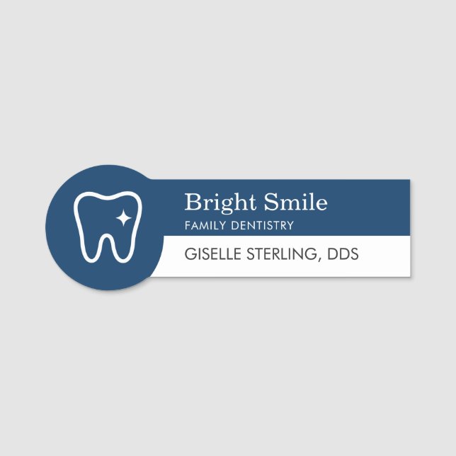 Modern Dentist Tooth Logo Navy Blue Office Namnbricka (Framsida)
