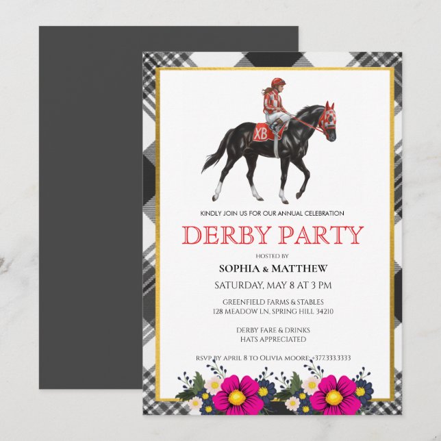 Modern Derby-fest Invitation Hästsport Inbjudningar (Fram/baksida)