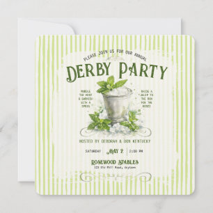 Modern Derby Fest Vattenfärg Mint Julep Elegant Inbjudningar
