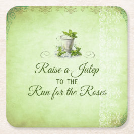 Modern Derby Fest Vattenfärg Mint Julep Elegant Underlägg Papper Kvadrat