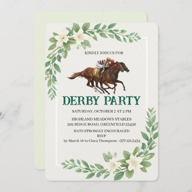 Modern Derby Horse Racing Party Invitation Inbjudningar (Fram/baksida)