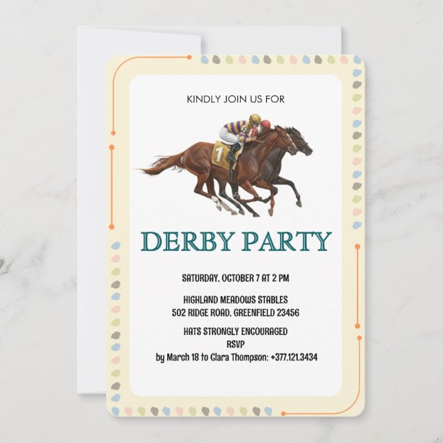 Modern Derby Horse Racing Party Invite Inbjudningar (Framsida)