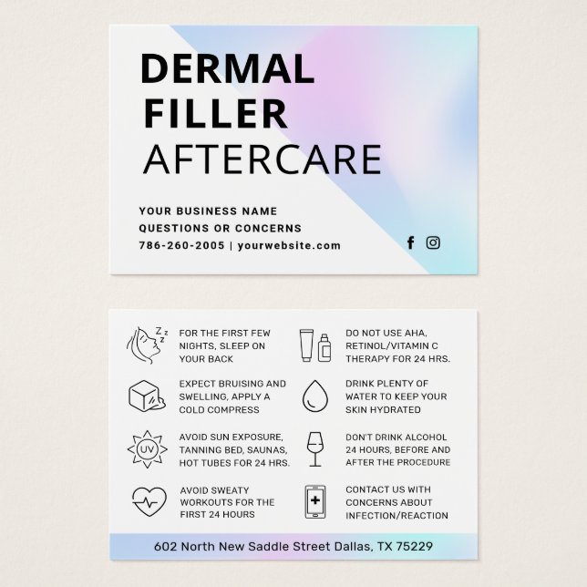 Modern Dermal Fillers Efterhand Instruction Card Visitkort (Framsida & baksida)
