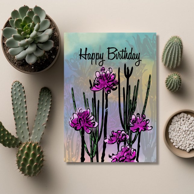 Modern Desert Bloom Floral Birthday Kort (Unique Birthday Cards: Geometric and Flat Art styles featuring florals, animals, and modern designs
)