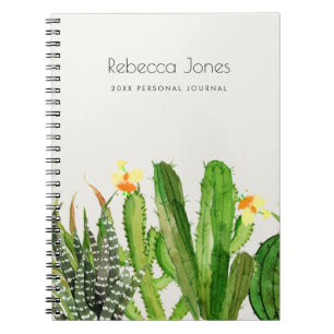 MODERN DESERT CACTUS BLOMMIGT GARDEN WATERCOLOR ANTECKNINGSBOK
