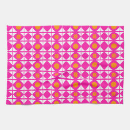 Modern desHot pink and orange sun with white sails Kökshandduk