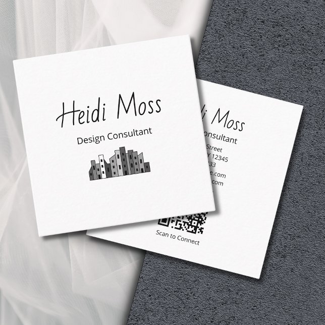 Modern Design Consultant QR code Black White Fyrkantigt Visitkort (Skapare uppladdad)
