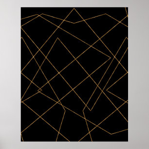 Modern design för geometriska streck i Guld och sv Poster