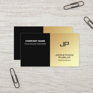 Modern design för svart Guld i Monogram Elegant Visitkort