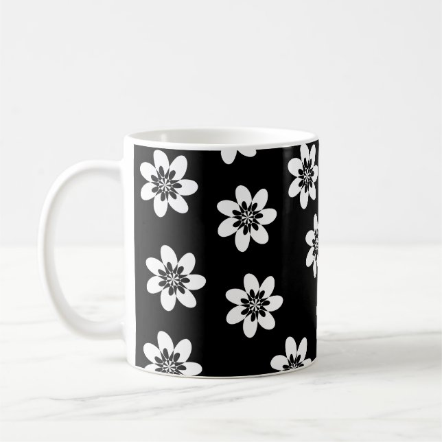 Modern design för svartvit Blommigt Kaffemugg (Vänster)