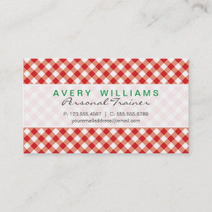 Modern design, Grönt, Red & White Land Gingham Visitkort