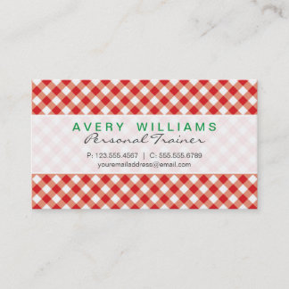 Modern design, Grönt, Red & White Land Gingham Visitkort